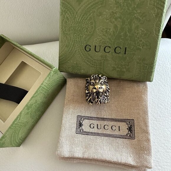 NWT GUCCI Gold Lion Ring Anger Forest 13 IT 6.5 US 100% AUTHENTIC - Picture 2 of 9
